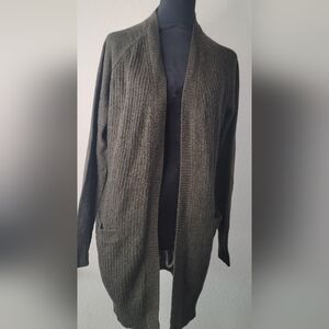 RDI Army Green Chunky Knit Open-front Cardigan Elbow Patches Sz Lg